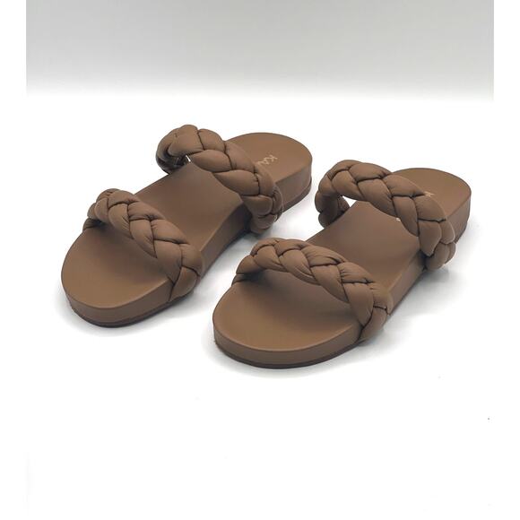 KAANAS Coco Brown Chunky Leather Braided Pool Slides Womens Size 6M NEW! - Picture 4 of 9